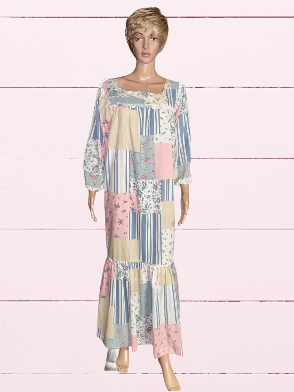 Tiffany Loungewear ~ Vtg ~ Medium ~ Pastel Multi-Colors ~ Patchwork ~ Nightgown